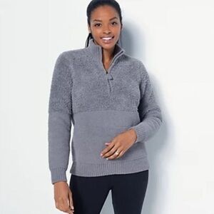 Barefoot Dreams Cozychic Mixed Shearling Pullover Glacier Gray Size Large NWT